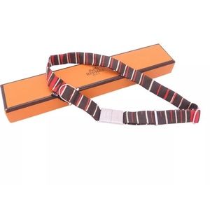 authentic HERMÈS striped silk DOG/cat COLLAR w/box